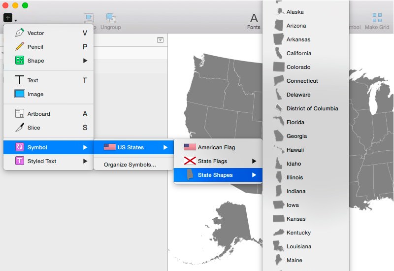 A US States Shapes & Flags Sketch Symbols Set