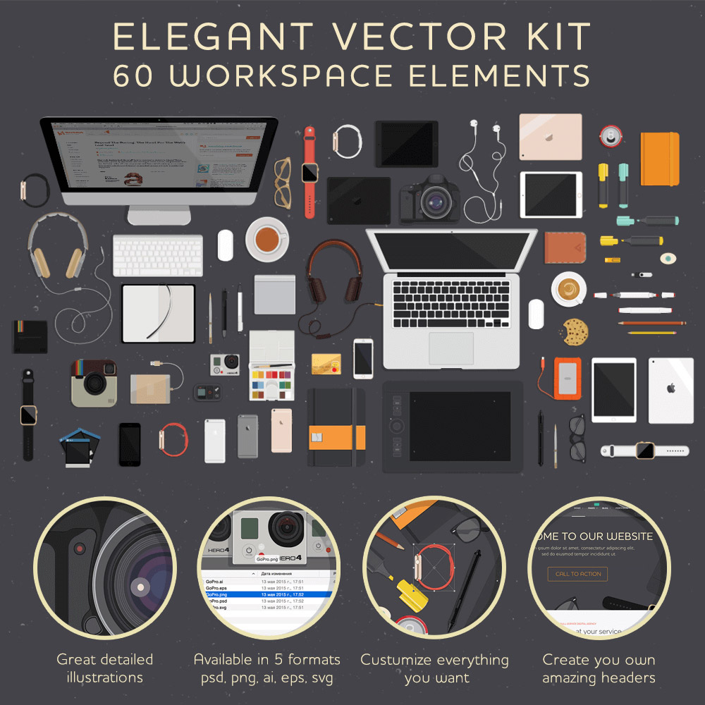 A Workspace Elements Vector Illustrations Kit